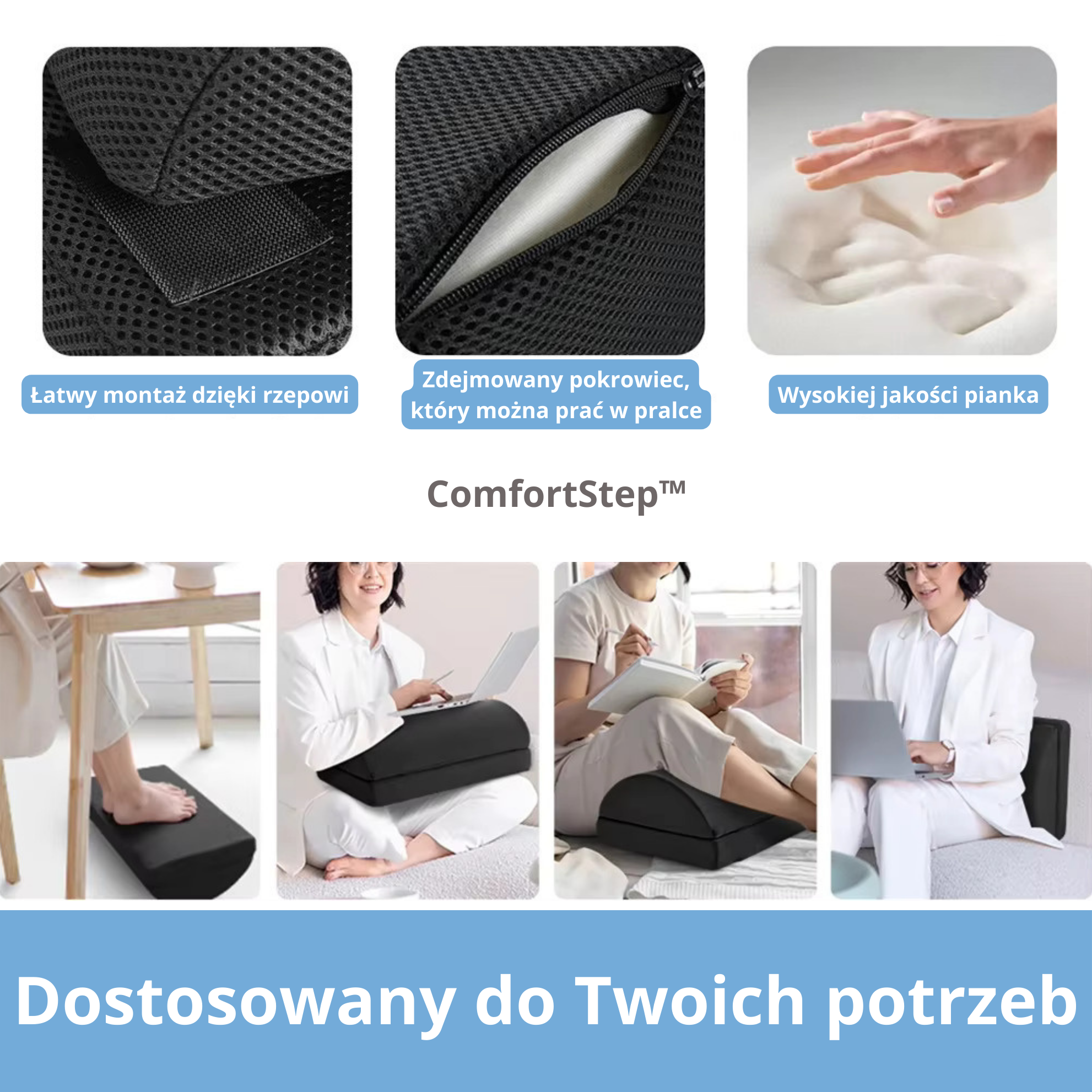 ComfortStep™ Ergonomiczny podnóżek z regulacją wysokości – ulga dla nóg, kolan i pleców